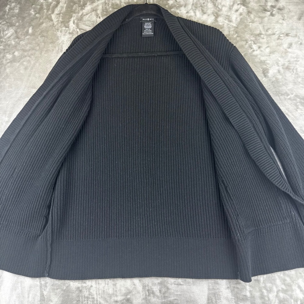 Max & Mia Cardigan Women XL Black 100% Cotton Shaker Knit Open Front (1620) - Picture 6 of 11